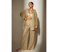 South Beach Women's Metallic Wide Leg Pant in Khaki | Size: 12 South Beach Khaki 12