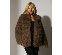 South Beach Women's Mongolian Faux Fur Jacket in Brown | Size: XL South Beach Brown XL