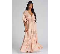 South Beach Women's PINK METALLIC TIERED MAXI DRESS | Size: 8 South Beach Pink 8