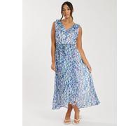South Beach Women's Printed Chiffon Frill Wrap Midi Dress in Blue | Size: 8 South Beach Blue 8