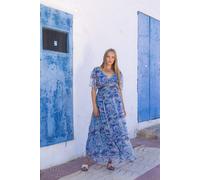 South Beach Women's Printed Metallic Chiffon Button Detail Maxi Dress in Blue | Size: 8 South Beach Blue 8