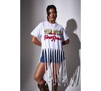 South Beach Women's Wild West Printed Fringe Oversized T-Shirt in White | Size: 14 South Beach White 14