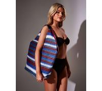 South Beach Woven Straw Striped Oversized Tote Bag Multi