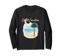 South Carolina Beach With Palmetto Tree And Crescent Moon Long Sleeve T-Shirt