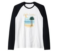 South Carolina Beach with Palmetto Tree and Crescent Moon Raglan Baseball Tee