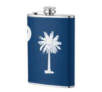 South Carolina Flag 8oz Leather Hip Flask - Stainless Steel Whiskey Flask for Drinks, Pocket Liquor Set for Men Wedding Groomsman