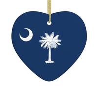 South Carolina Flag Ceramic Christmas Heart Pendant with Silk Thread, Christmas Tree Home Decoration