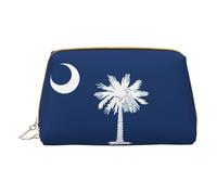 South Carolina Flag Leather Hand-Held Zipper Makeup Bag Storage Bag for Miscellaneous Items Pen Case