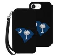 South Carolina Flag Map Carolina Leather Wallet Cell Phone Cases Stand Foldable Flip Cover Phone Case Compatible with iPhone 16/16 Plus/16 Pro/16 Pro Max/16 E
