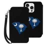South Carolina Flag Map Carolina Leather Wallet Cell Phone Cases Stand Foldable Flip Cover Phone Case Compatible with iPhone 16/16 Plus/16 Pro/16 Pro Max/16 E