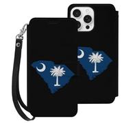 South Carolina Flag Map Carolina Leather Wallet Cell Phone Cases Stand Foldable Flip Cover Phone Case Compatible with iPhone 16/16 Plus/16 Pro/16 Pro Max/16 E
