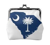 South Carolina Flag Map Printed Microfiber PU Leather Wallet Kiss Lock Mini Pouch for Lipstick Key Change Organization