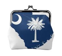 South Carolina Flag Map small makeup bag for purse,kiss lock bank card storage bag retro compact multifunctional change bag, Black, One Size, Art Deco