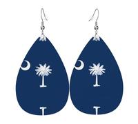 South Carolina Flag Pattern leather earrings | Water drop-shaped printed earrings, suitable for daily/party/dating scenes