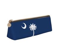 South Carolina Flag Print Large Capacity Leather Pencil Case Smooth Zippered Pen Pouch School Travel Makeup