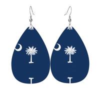 South Carolina Flag Print Leather Earring for Women - Lightweight Dangle Earrings, Fashion Statement Costume Jewelry