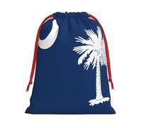 South Carolina Flag Print Plush Gift Bags Reusable Drawstring Gift Wrap Bags,For Holiday Candy Party Supplies