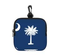 South Carolina Flag Small Waterproof Zipper Pouch-Neoprene Storage Bag for Earbuds, Keychain Clip Case