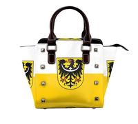 South Carolina Flag Studded Handbag for Women - Women's Large Crossbody Bag Leather Handbag Suitable for Daily Travel, Black, Silesian Flag, One Size