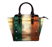 South Carolina Flag Studded Handbag for Women - Women's Large Crossbody Bag Leather Handbag Suitable for Daily Travel, Black, Retro Irish Flag, One Size