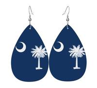South Carolina Flag Teardrop-shaped leather earrings, clothing decoration, suitable for festival parties, holidays and daily life