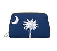 South Carolina Flag Zipper Closure Leather Portable Waterproof Cosmetic Bag for Home Travel to Organize Toiletries Sundries