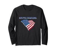 South Carolina Map With American Flag SC Home Vintage Long Sleeve T-Shirt