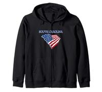 South Carolina Map With American Flag SC Home Vintage Zip Hoodie