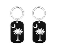 South Carolina Palm Tree Moon Personalized Metal Key Tags with Labels Keychain Stainless Steel Key Rings Signs