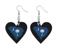 South Carolina State Flag Map Women Dainty Drop Earring Heart Earring | Lightweight Earrings,Wooden Dangle Jewelry,Stylish Party Accessory