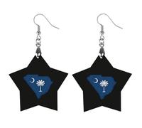 South Carolina State Flag Map Women Dainty Drop Earring Star Earring | Lightweight Earrings,Wooden Dangle Jewelry,Stylish Party Accessory