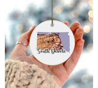 South Dakota Christmas Ornaments Travel City World Poster Multicolor Colorful Hanging Ornaments Christmas Tree Decorations Hanging Ceramic Circle Christmas Bauble for Kids Children Daughter Son
