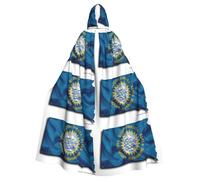 South Dakota Flag Map Print 59inch Carnival Cape, Unisex Adult Hooded Cloak For Halloween Witch Vampire Wizard Cosplay