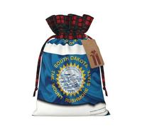 South Dakota Flag Map Print Burlap Plaid Gift Bag, Holiday Drawstring Gift Bags,Party Favor Pouchs, Jewelry Pouch