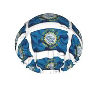 South Dakota Flag Map Print Shower Cap, Lined Shower Cap For Women Reusable, Double Layer Waterproof Bath Cap
