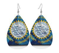 South Dakota Flag Map Printed Dangle Leather Earrings, Reversible Statement Jewelry with Silver Plated Hooks