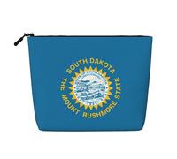 South Dakota Flag Print Cosmetic Bag for Women,Faux Linen Makeup Bag Large Capacity,Perfect for Travel Daily Use