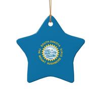 South Dakota Flag Print Festive Ceramic Star Heart Shaped Home Christmas Tree Hanging Xmas Decor Pendants
