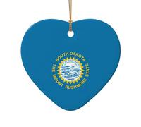 South Dakota Flag Print Festive Ceramic Star Heart Shaped Home Christmas Tree Hanging Xmas Decor Pendants
