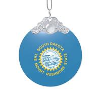 South Dakota Flag print Glass Circular Pendant - Hanging Decoration with Metal Buckle, Home and Office Decoration