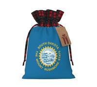 South Dakota Flag Print Plaid Burlap Bag With Drawstring Christmas Burlap Pouches For Birthday Party Favors Gift