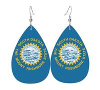 South Dakota Flag Printed Dangle Leather Earrings, Reversible Statement Jewelry with Silver Plated Hooks