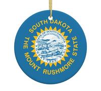 South Dakota Flag Round Ceramic Christmas Ornament Festive Porcelain Hanging Decor Personalized Decoration Souvenir