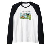 South Dakota Map Mount Rushmore State Adventure Art Raglan Baseball Tee