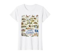 South Dakota, Maps, Icons, USA Value Graphic T-Shirt, Women, White, S