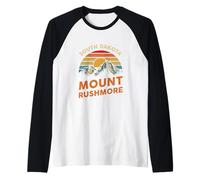 South Dakota Mount Rushmore Retro Sunset Vintage Hiking Raglan Baseball Tee