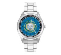 South Dakota State Flag Personalized Quartz Watch Stainless Steel Wrist Watches with Arabic Numerals for Men Women