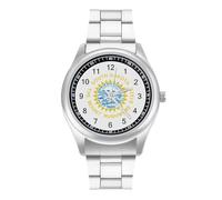 South Dakota State Flag Stylish Men's Wrist Watches Analog Quartz Stainless Steel Strap Waterproof Business Watch