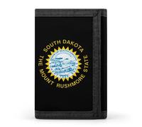 South Dakota State Flag Trifold Men's Wallets with 8 Card Slots & Key Hook Slim Travel Purse Money Clip