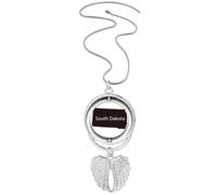 South Dakota USA Map Outline Pendant Angel Wings Rotating Necklace Jewelry